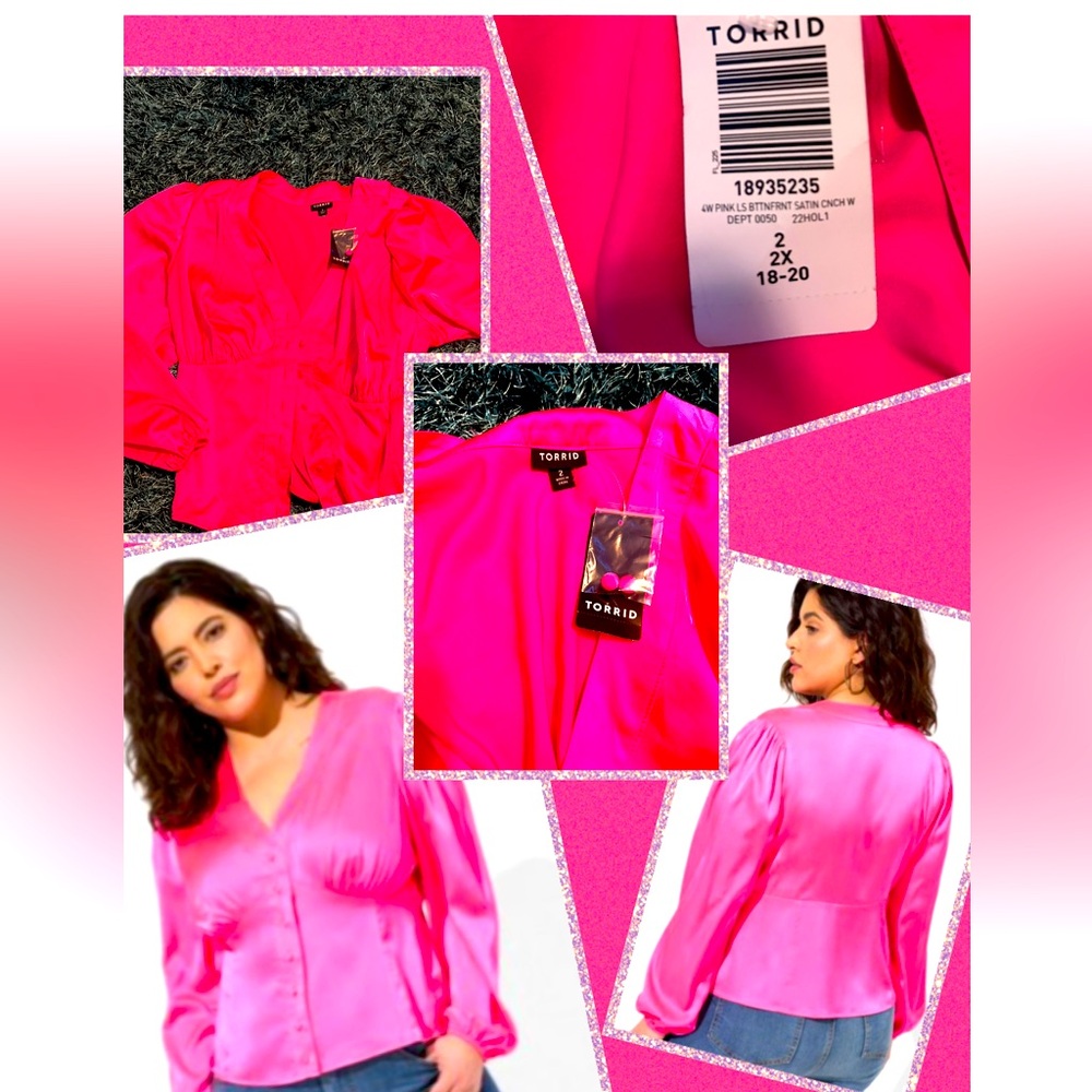 New!! Torrid satin blouse hot pink 2x NWT